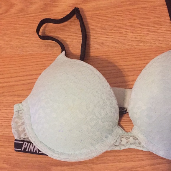 PINK ice blue lace leopard-print push-up bra - Picture 3 of 7